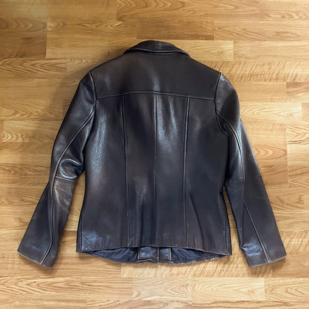 Wilsons Leather Brown Tailored Seam Distressed Pebbled Leather Blazer Jacket - Picture 8 of 10